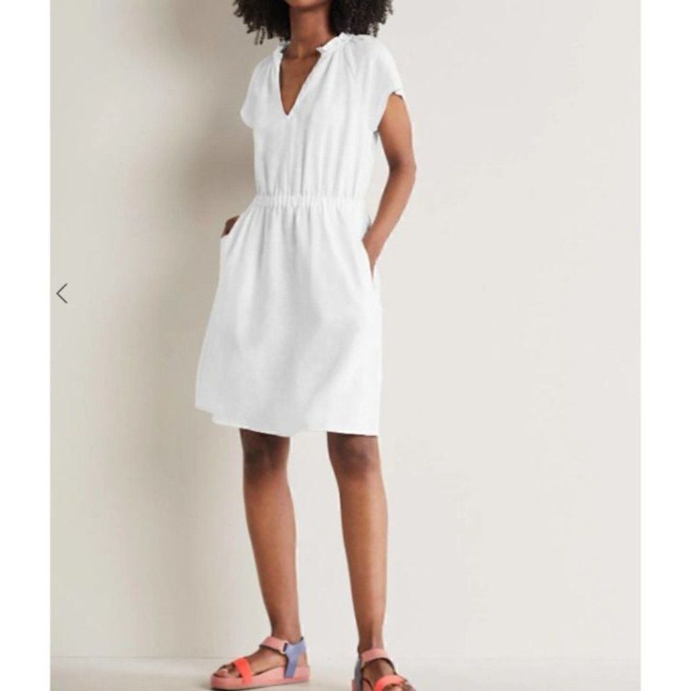 Boden Womens Short Sleeve Linen Dress Knee Length UK 14L US 10L White D0252 NWT
